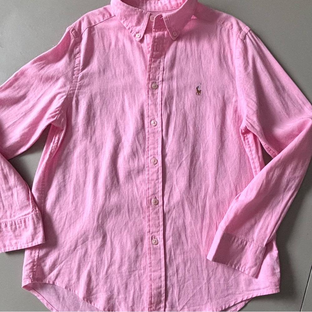 POLO RALPH LAUREN New Rose Embroidered Pony Logo Linen Oxford Dress Shirt - Picture 3 of 8